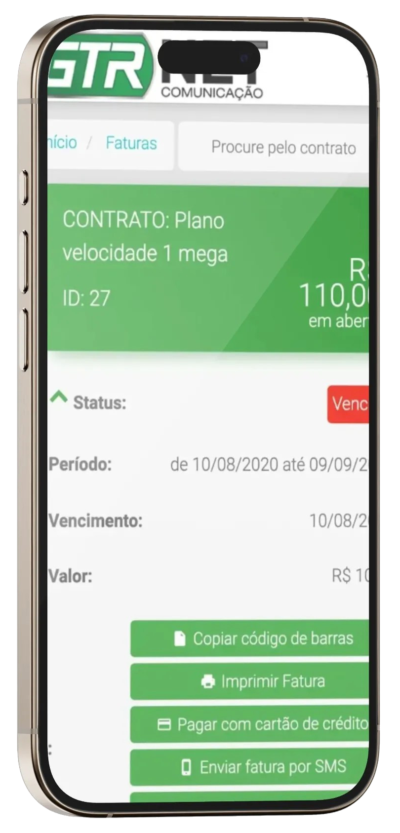 Mockup do App GTR Net